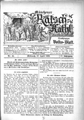 Münchener Ratsch-Kathl Mittwoch 27. April 1892