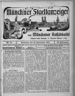 Münchener Stadtanzeiger und "Münchener Ratschkathl" (Münchener Ratsch-Kathl) Samstag 25. September 1909