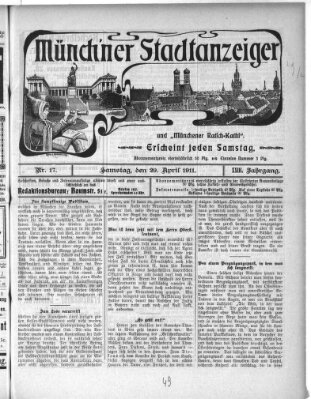 Münchener Stadtanzeiger und "Münchener Ratschkathl" (Münchener Ratsch-Kathl) Samstag 29. April 1911