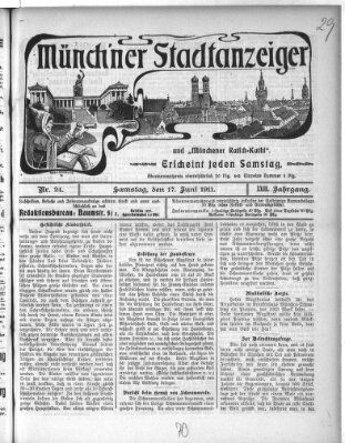 Münchener Stadtanzeiger und "Münchener Ratschkathl" (Münchener Ratsch-Kathl) Samstag 17. Juni 1911