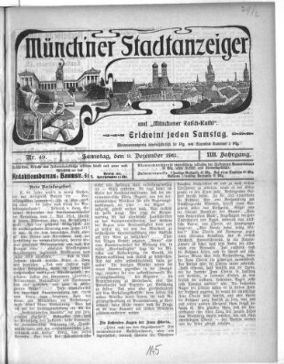 Münchener Stadtanzeiger und "Münchener Ratschkathl" (Münchener Ratsch-Kathl) Samstag 9. Dezember 1911