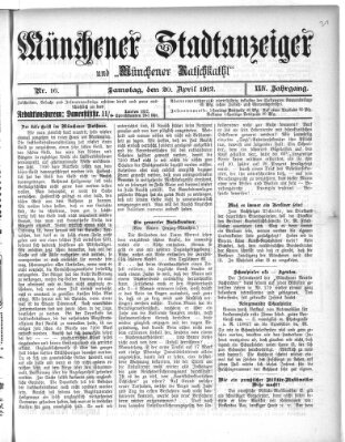 Münchener Stadtanzeiger und "Münchener Ratschkathl" (Münchener Ratsch-Kathl) Samstag 20. April 1912