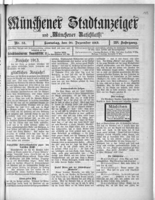 Münchener Stadtanzeiger und "Münchener Ratschkathl" (Münchener Ratsch-Kathl) Samstag 28. Dezember 1912