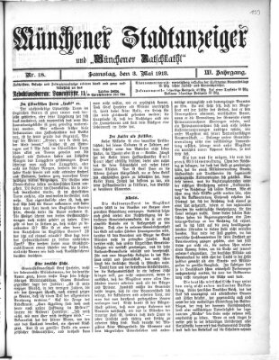 Münchener Stadtanzeiger und "Münchener Ratschkathl" (Münchener Ratsch-Kathl) Samstag 3. Mai 1913