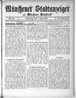 Münchener Stadtanzeiger und "Münchener Ratschkathl" (Münchener Ratsch-Kathl) Samstag 7. Juni 1913