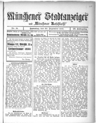 Münchener Stadtanzeiger und "Münchener Ratschkathl" (Münchener Ratsch-Kathl) Samstag 20. Dezember 1913