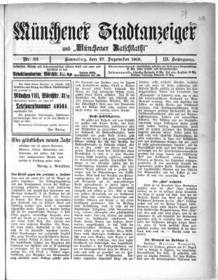 Münchener Stadtanzeiger und "Münchener Ratschkathl" (Münchener Ratsch-Kathl) Samstag 27. Dezember 1913