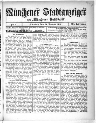 Münchener Stadtanzeiger und "Münchener Ratschkathl" (Münchener Ratsch-Kathl) Samstag 24. Januar 1914