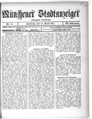 Münchener Stadtanzeiger (Münchener Ratsch-Kathl) Samstag 18. April 1914