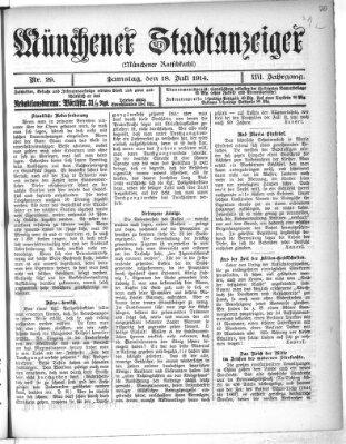 Münchener Stadtanzeiger (Münchener Ratsch-Kathl) Samstag 18. Juli 1914