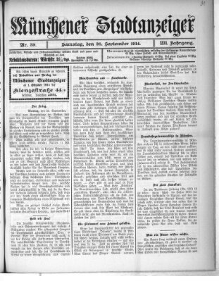 Münchener Stadtanzeiger (Münchener Ratsch-Kathl) Samstag 26. September 1914