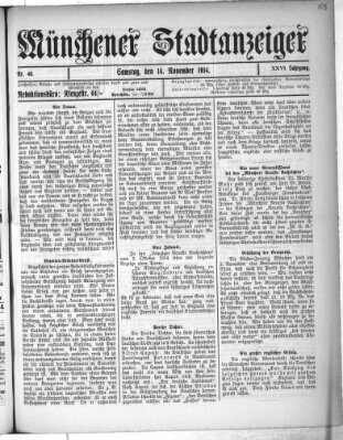 Münchener Stadtanzeiger (Münchener Ratsch-Kathl) Samstag 14. November 1914