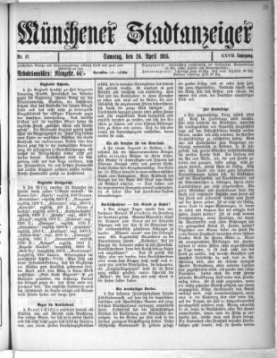 Münchener Stadtanzeiger (Münchener Ratsch-Kathl) Samstag 24. April 1915