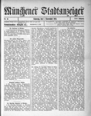 Münchener Stadtanzeiger (Münchener Ratsch-Kathl) Samstag 7. September 1918