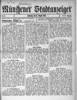 Münchener Stadtanzeiger (Münchener Ratsch-Kathl) Samstag 21. August 1920