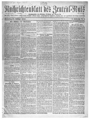 Nachrichtenblatt des Zentral-Rats Samstag 22. Februar 1919