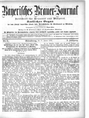 Bayerisches Brauer-Journal Samstag 16. Januar 1892