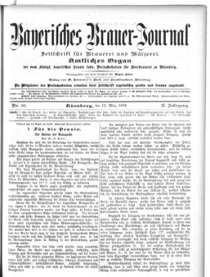 Bayerisches Brauer-Journal Samstag 12. März 1892