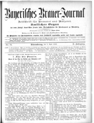 Bayerisches Brauer-Journal Samstag 9. April 1892