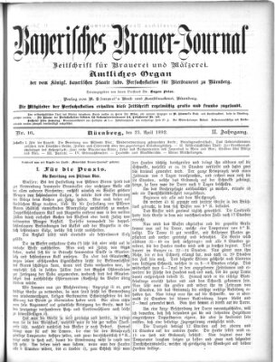 Bayerisches Brauer-Journal Samstag 23. April 1892