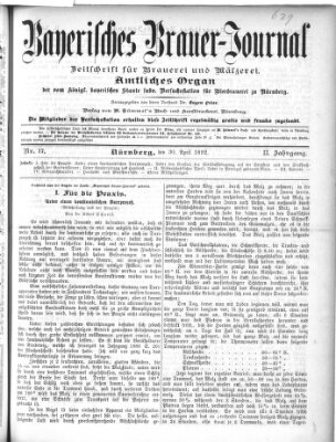 Bayerisches Brauer-Journal Samstag 30. April 1892