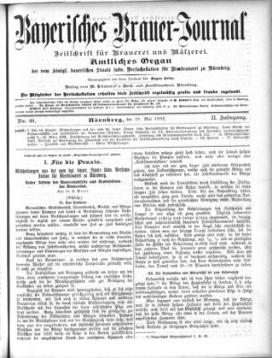 Bayerisches Brauer-Journal Samstag 28. Mai 1892