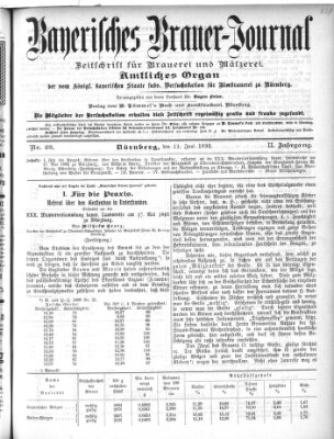 Bayerisches Brauer-Journal Samstag 11. Juni 1892