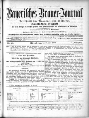 Bayerisches Brauer-Journal Samstag 25. Juni 1892