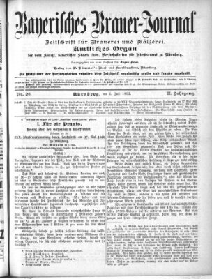 Bayerisches Brauer-Journal Samstag 2. Juli 1892