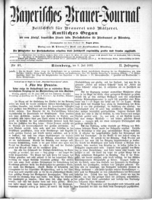 Bayerisches Brauer-Journal Samstag 9. Juli 1892