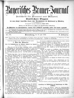 Bayerisches Brauer-Journal Samstag 30. Juli 1892