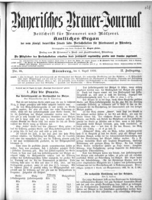 Bayerisches Brauer-Journal Samstag 6. August 1892