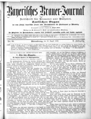 Bayerisches Brauer-Journal Samstag 20. August 1892