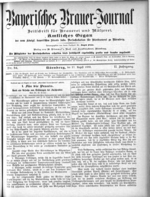 Bayerisches Brauer-Journal Samstag 27. August 1892