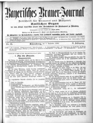 Bayerisches Brauer-Journal Samstag 3. September 1892