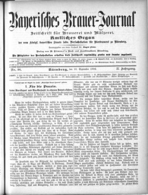 Bayerisches Brauer-Journal Samstag 10. September 1892