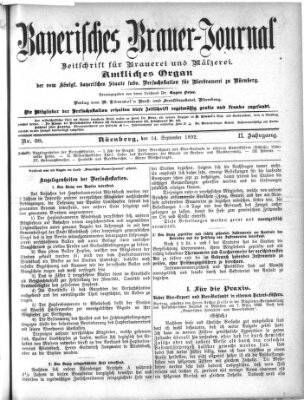 Bayerisches Brauer-Journal Samstag 24. September 1892