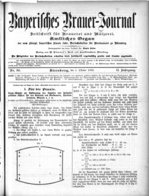 Bayerisches Brauer-Journal Samstag 1. Oktober 1892