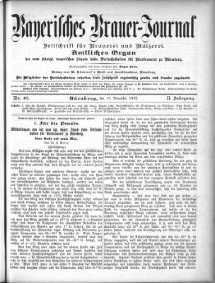 Bayerisches Brauer-Journal Samstag 19. November 1892