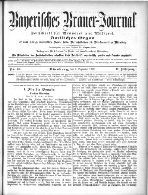 Bayerisches Brauer-Journal Samstag 3. Dezember 1892