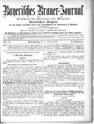 Bayerisches Brauer-Journal Samstag 17. Dezember 1892