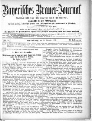 Bayerisches Brauer-Journal Samstag 24. Dezember 1892