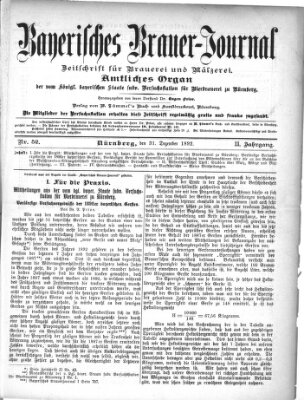 Bayerisches Brauer-Journal Samstag 31. Dezember 1892