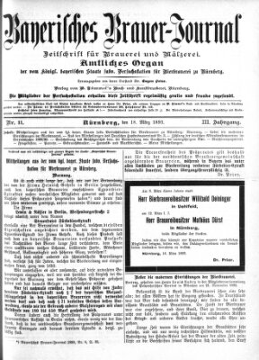 Bayerisches Brauer-Journal Samstag 18. März 1893