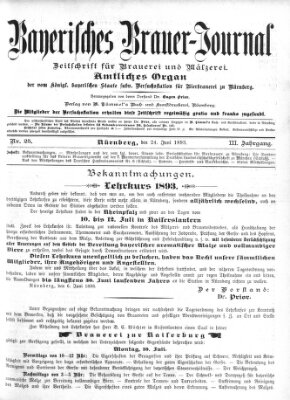 Bayerisches Brauer-Journal Samstag 24. Juni 1893