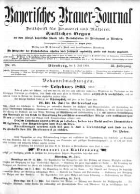 Bayerisches Brauer-Journal Samstag 1. Juli 1893