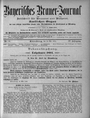 Bayerisches Brauer-Journal Samstag 26. Mai 1894