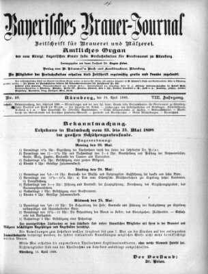 Bayerisches Brauer-Journal Samstag 16. April 1898