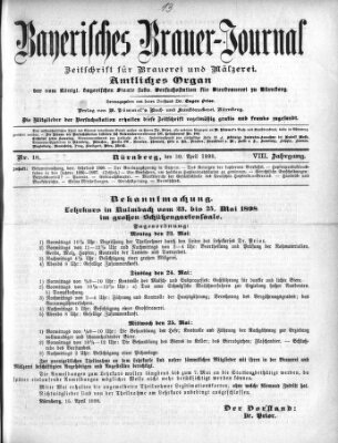 Bayerisches Brauer-Journal Samstag 30. April 1898