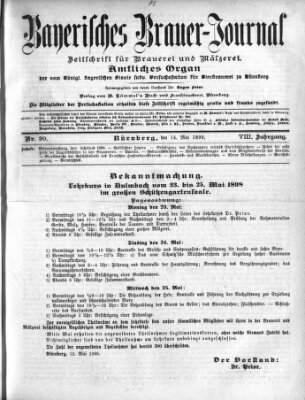 Bayerisches Brauer-Journal Samstag 14. Mai 1898
